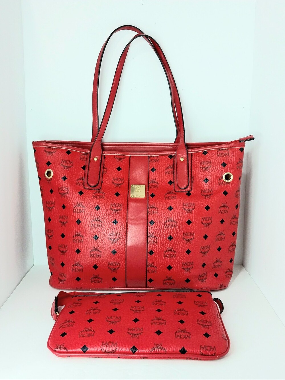 MCM Signature Monogram Tote with Matching Pouch